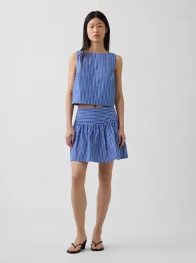 Poplin Drop-Waist Mini Skort