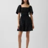 Poplin Flutter-Sleeve Mini Dress