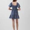 Poplin Flutter-Sleeve Mini Dress