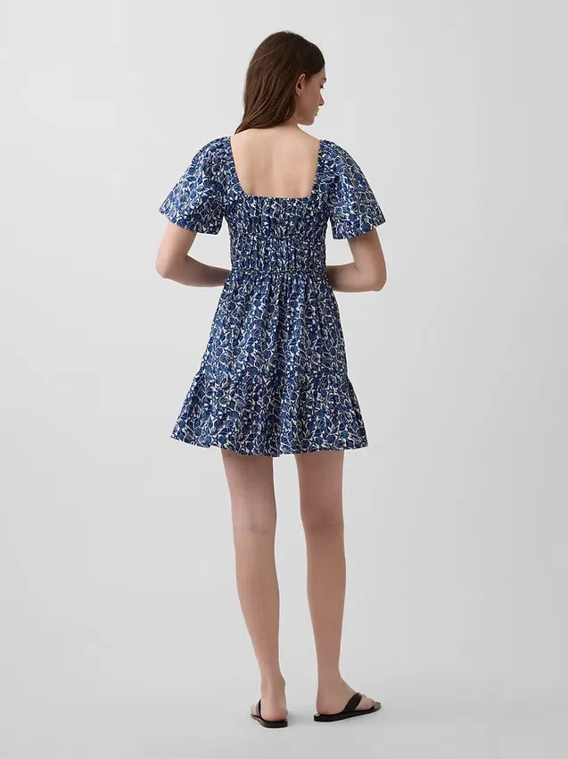Poplin Flutter-Sleeve Mini Dress