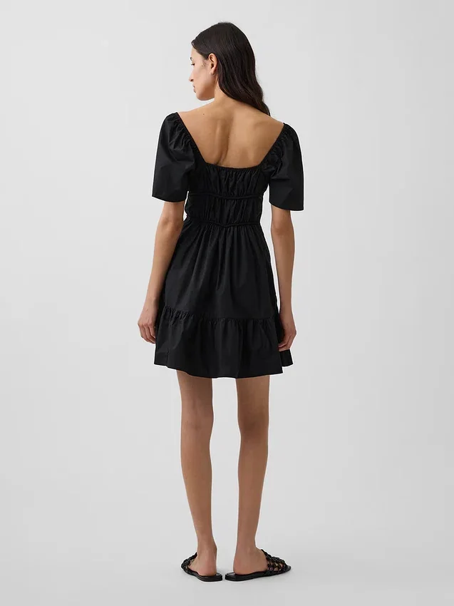Poplin Flutter-Sleeve Mini Dress