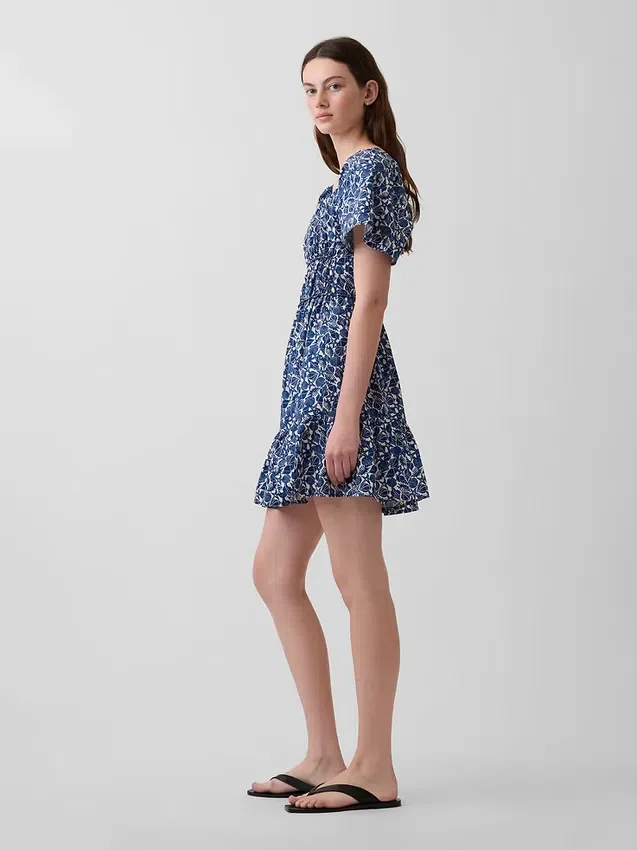 Poplin Flutter-Sleeve Mini Dress