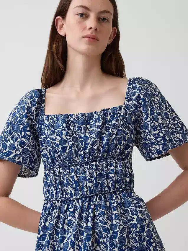 Poplin Flutter-Sleeve Mini Dress