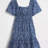 Poplin Flutter-Sleeve Mini Dress