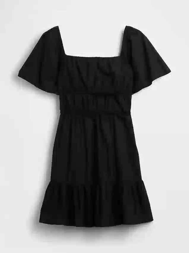 Poplin Flutter-Sleeve Mini Dress