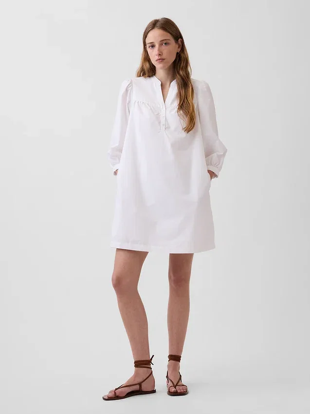 Poplin Henley Mini Dress