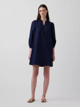 Poplin Henley Mini Dress
