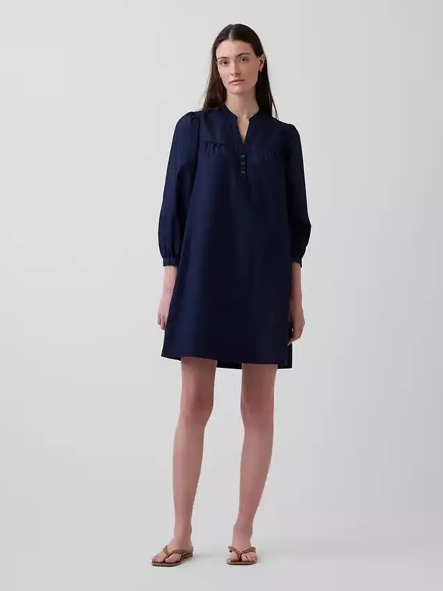 Poplin Henley Mini Dress