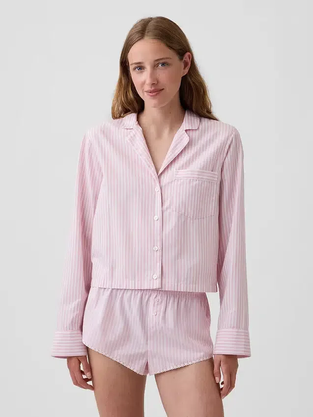 Poplin Oversized Crop Pj Shirt