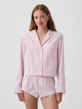 Poplin Oversized Crop Pj Shirt