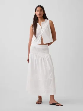 Poplin Pintuck Maxi Skirt