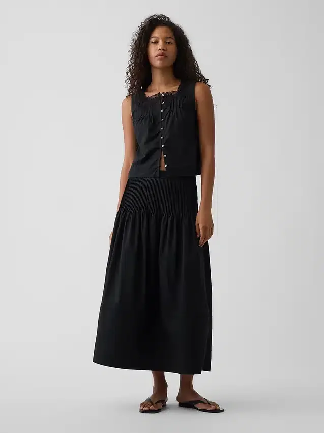 Poplin Pintuck Maxi Skirt