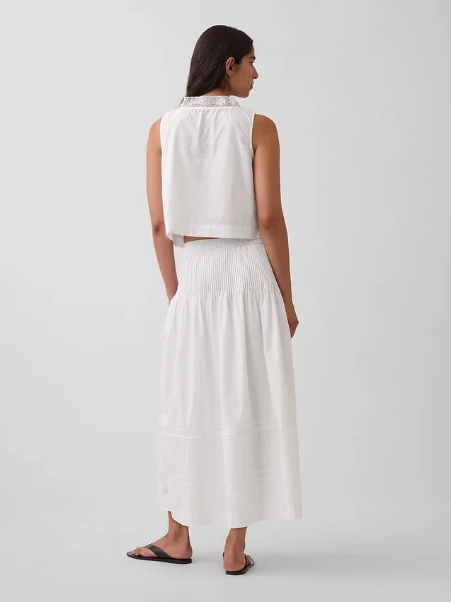 Poplin Pintuck Maxi Skirt
