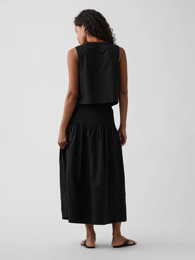 Poplin Pintuck Maxi Skirt