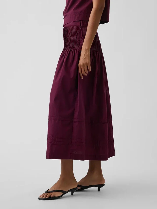Poplin Pintuck Maxi Skirt