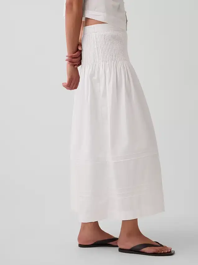 Poplin Pintuck Maxi Skirt