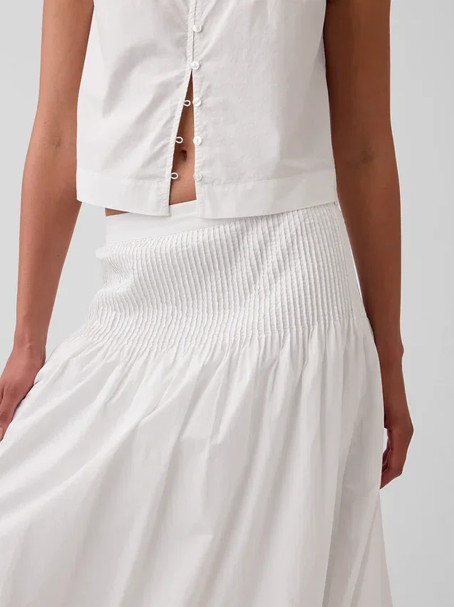 Poplin Pintuck Maxi Skirt