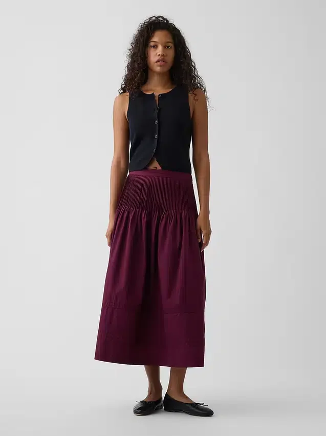 Poplin Pintuck Maxi Skirt