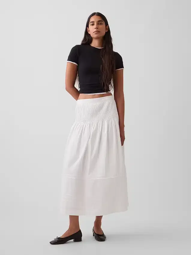 Poplin Pintuck Maxi Skirt