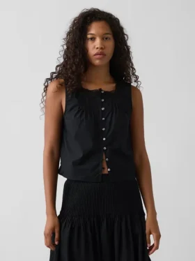 Poplin Pintuck Shell Top