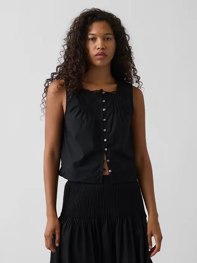Poplin Pintuck Shell Top
