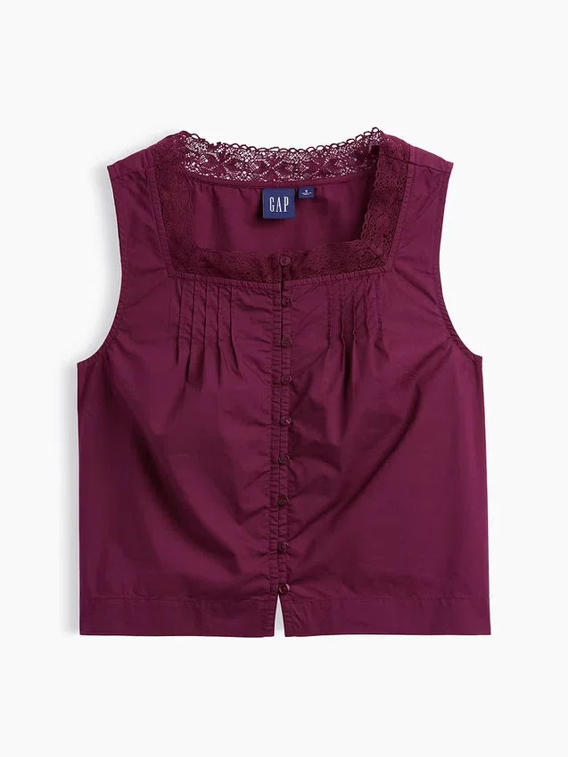 Poplin Pintuck Shell Top