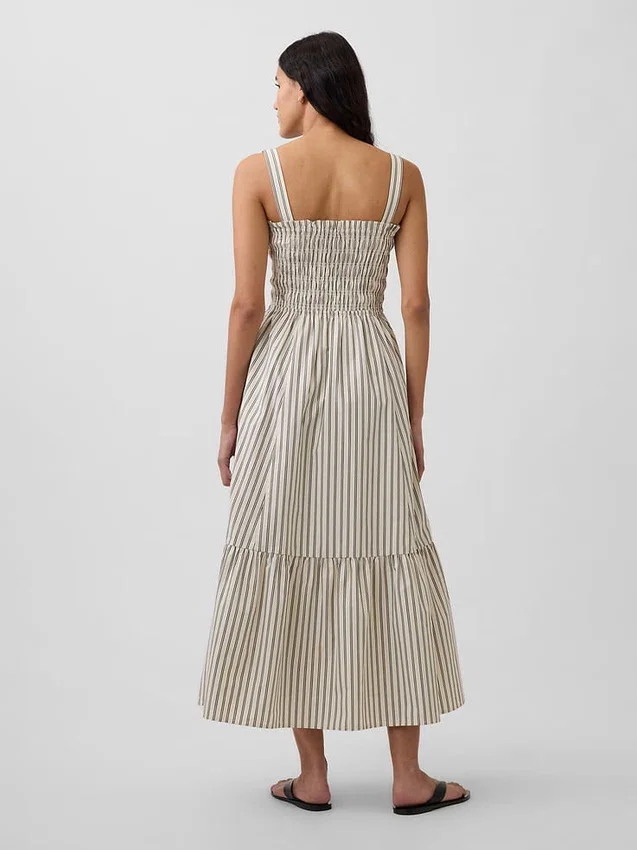 Poplin Smocked Bodice Maxi Dress