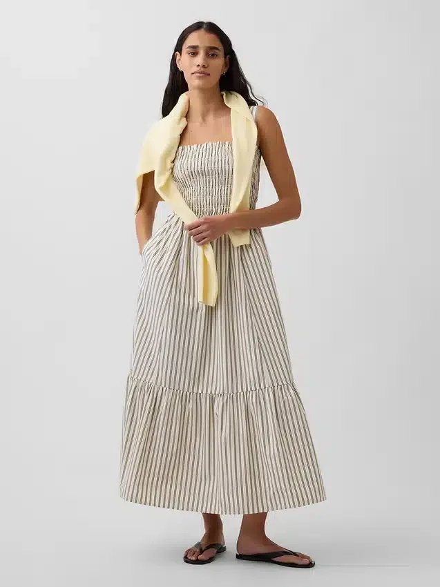 Poplin Smocked Bodice Maxi Dress