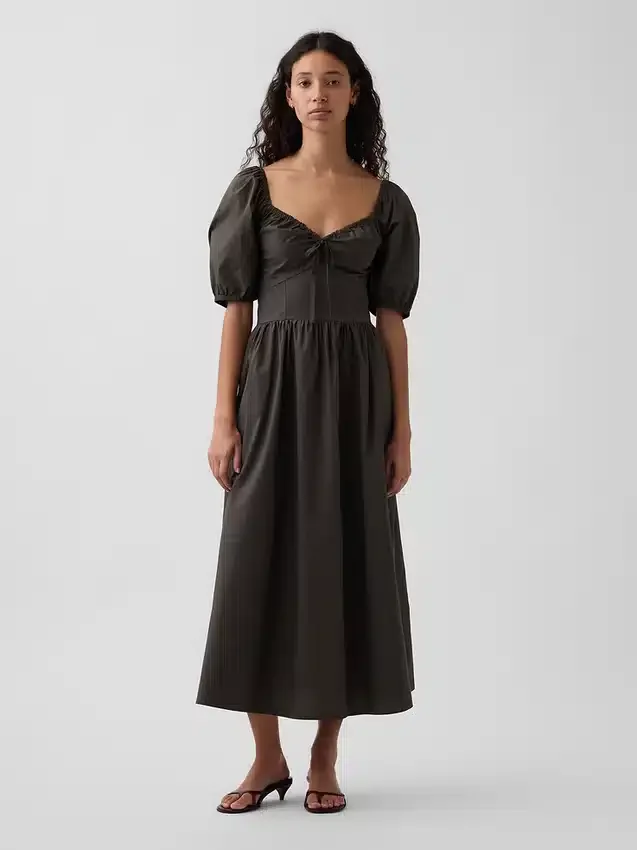 Puff-Sleeve Corset Maxi Dress