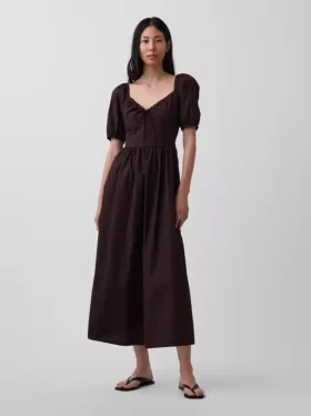 Puff-Sleeve Corset Maxi Dress