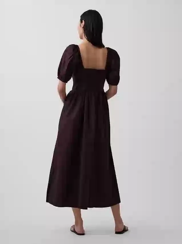 Puff-Sleeve Corset Maxi Dress