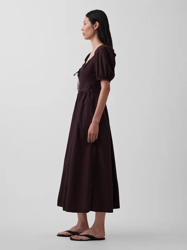 Puff-Sleeve Corset Maxi Dress
