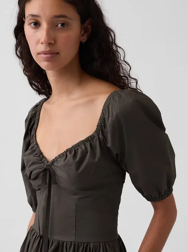 Puff-Sleeve Corset Maxi Dress