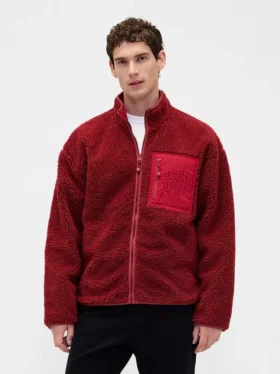 Recycled Sherpa Oversized Logo Zip Jacket