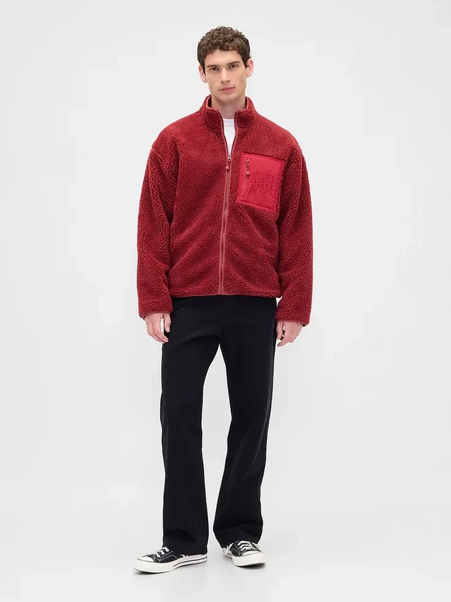 Recycled Sherpa Oversized Logo Zip Jacket