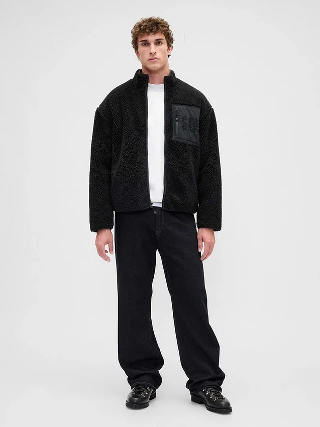 Recycled Sherpa Oversized Logo Zip Jacket