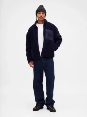 Recycled Sherpa Oversized Logo Zip Jacket