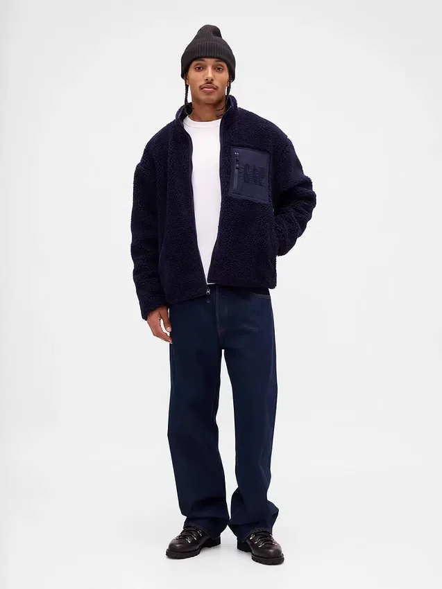 Recycled Sherpa Oversized Logo Zip Jacket