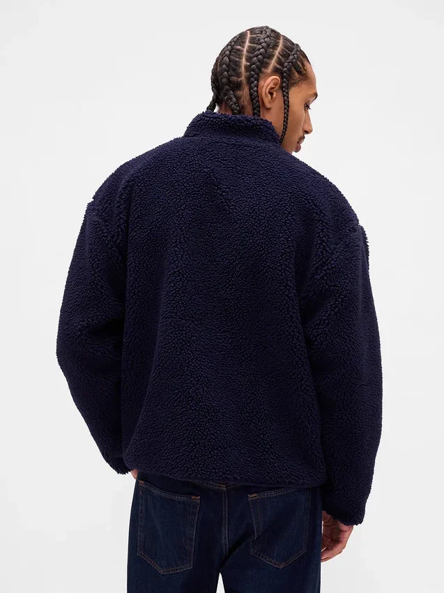 Recycled Sherpa Oversized Logo Zip Jacket