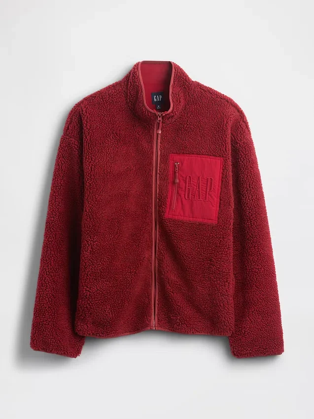 Recycled Sherpa Oversized Logo Zip Jacket