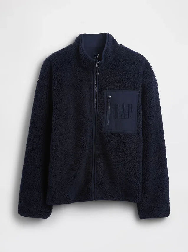 Recycled Sherpa Oversized Logo Zip Jacket