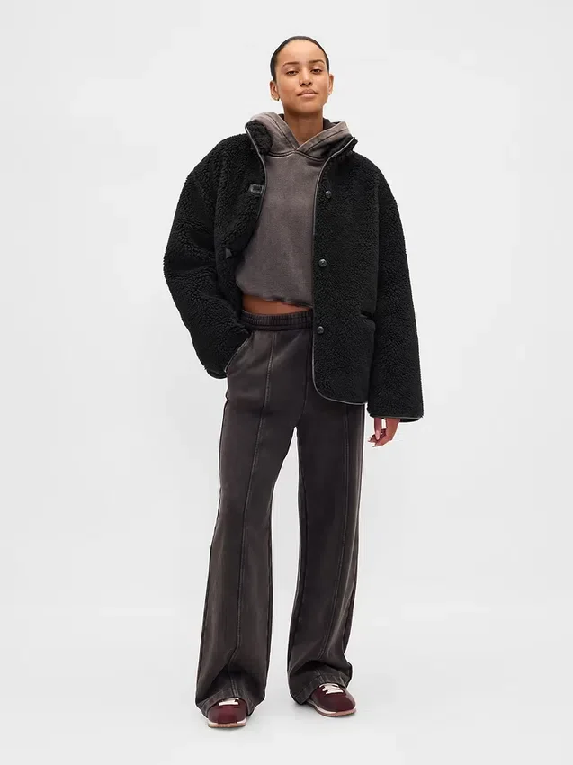 Recycled Sherpa & Vegan Leather-Trim Jacket