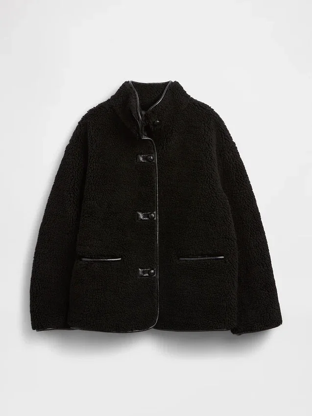 Recycled Sherpa & Vegan Leather-Trim Jacket
