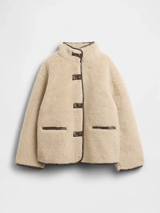Recycled Sherpa & Vegan Leather-Trim Jacket