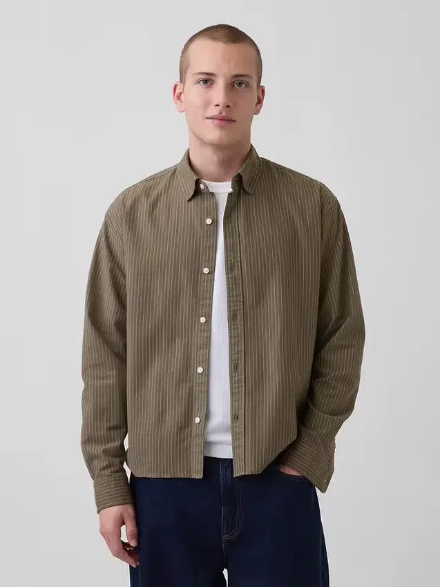 Relaxed Crop Straight-Hem Oxford Shirt