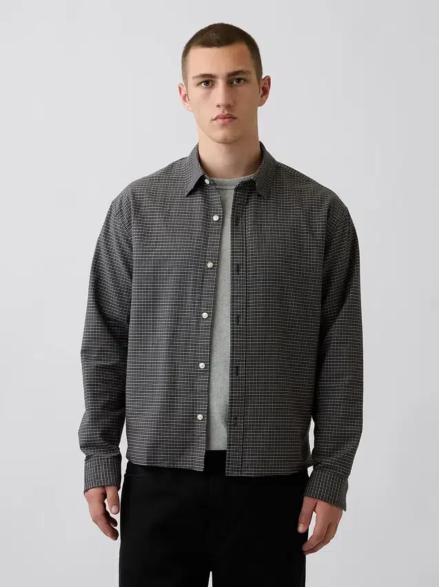 Relaxed Crop Straight-Hem Oxford Shirt