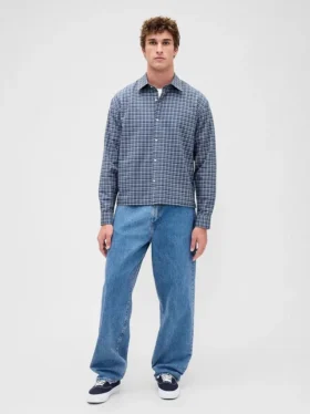Relaxed Crop Straight-Hem Oxford Shirt