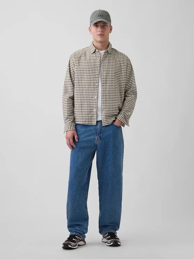 Relaxed Crop Straight-Hem Oxford Shirt