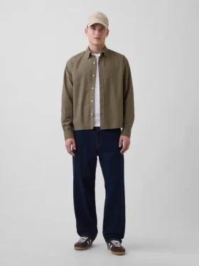Relaxed Crop Straight-Hem Oxford Shirt