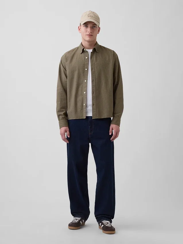 Relaxed Crop Straight-Hem Oxford Shirt